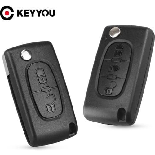KEYYOU 50pcs Flip Car Key Shell For Peugeot 206 407 307 For Citroen C2 C3 C4 C5 C6 Berlingo Folding Remote Key Case 2/3/4 Button