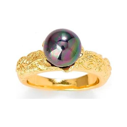 SophiaXuan Black Pearl Rings Fashion Hawaiian Polynesian Style Finger Rings Plated Jewelry Ring Gold Birthday Gifts for Women