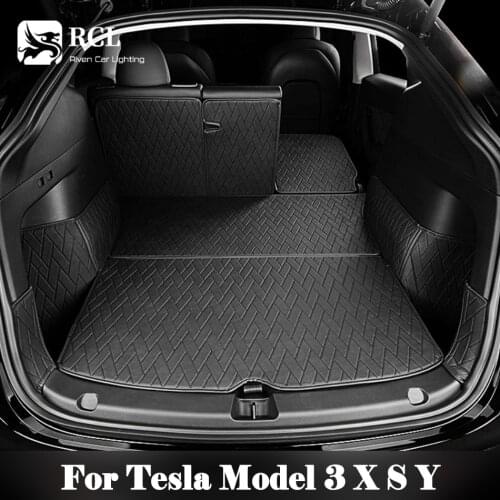 Tesla Model Y X S 3 Leather Trunk Mats Fully Surrounded Waterproof Non-Slip All Weather Liner Custom Exact Fit Car interior