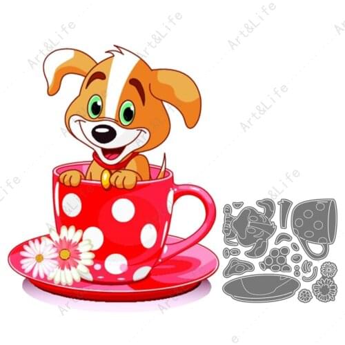 Cute Cup Puppy Hot New Metal Cutting Dies Stencil for Making Scrapbook Album Birthday Paper Cards Embossing Cut Die Lovely Dogs