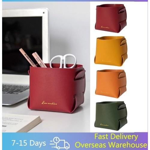 Mini Storage Basket Collapsible Desktop Organizer Simple Leather Storage Cubes Cosmetic Key Sundries Storage Basket for Home