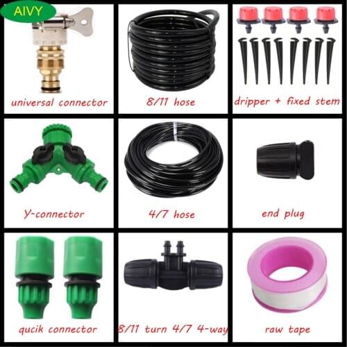 AIVY 15m 8/11 Micro Drip Irrigation Kits Automatic Watering System Gardening Tools For Planting Flowers Greenhouse Crops