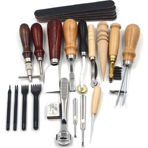 18 Pcs/Set Leather Craft Punch Tools Stitching Carving Working Sewing Saddle Groover Leathercraft Kit Free Shipping