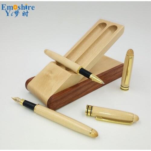 New Arrival High Quality 2 pcs Pen and Wooden Pencil Box Roller Ball Pens Ballpoint Pen Wooden Pencil Case Free Shipping P503
