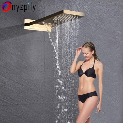Onyzpily Shower Room Rectangular Bathroom Shower Head Rainfall Waterfall Double Mode Water Shower Bathroom Shower Accessories
