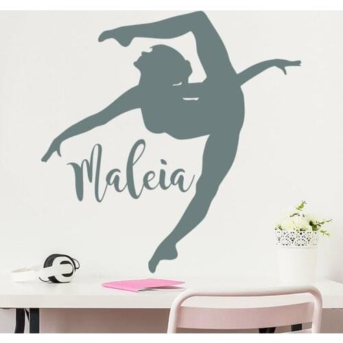 Gymnast Personalized Girl Name Wall Decal Dance Studio Vinyl Sticker Girl Custom Name Wall Decals Gymnastics Bedroom Decor C535