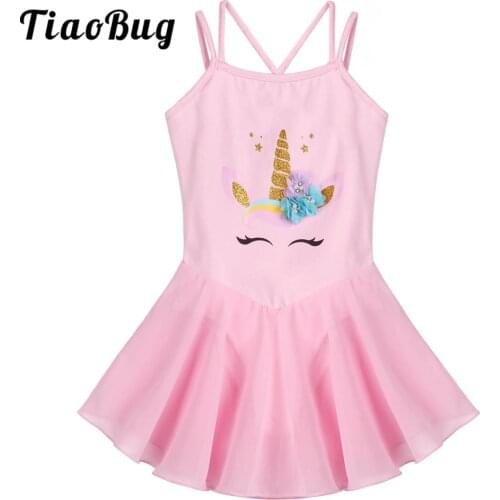 Princess Girls Sleeveless Dance Dress Chiffon Cartoon Girl Print Ballet Skirt Ballerina Dance Leotards Children Stage Dance Wear