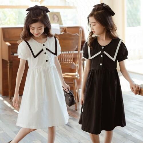 Girls Dresses Summer Kids Dress for Girl White Black Cotton Princess Dress Casual Teenage Children Clothing 6 8 10 12 14 16Y