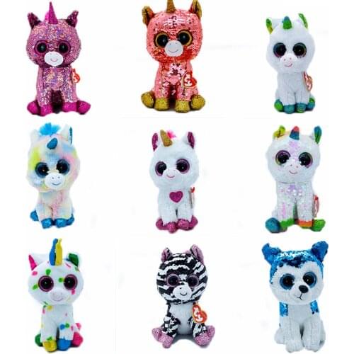 New 6 inch 15 cm Ty Big Eyes Plush Plush Animal Shining Unicorn Puppy Series Boys and Girls Collection Birthday Christmas Gifts