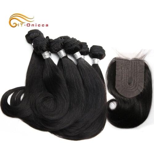 Hair Bundles With T Part Closure Meche Bresilienne Cheveux Humain Curly Bundles With Closure 4*1 Lace Closure With Baby Hair