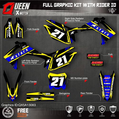 QUEEN X MOTOR Custom Team Graphics Backgrounds Decals Stickers Kit For HONDA 2014-2017 CRF250R 2013-2016 CRF450R 083
