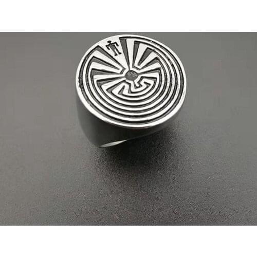 US Size 8 - 13 New Arrival Punk Ring Titanium Steel Maze Pattern Mens Ring Male Labyrinth 316L Stainless Steel Ring