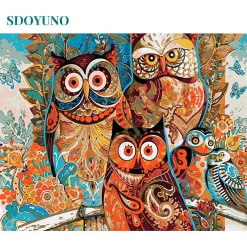 SDOYUNO Painting By Numbers on canvas 60x75cm Owl Animals pictures by numbers Kits DIY Frameless Home Decorations For Adults