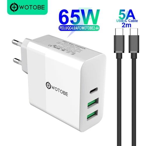 65W TYPE-C USB-C Power Adapter,1Port PD60W QC3.0 Charger For USB-C Laptops MacBook Pro/Air iPad Pro,2port USB for S8/S10 iPhone