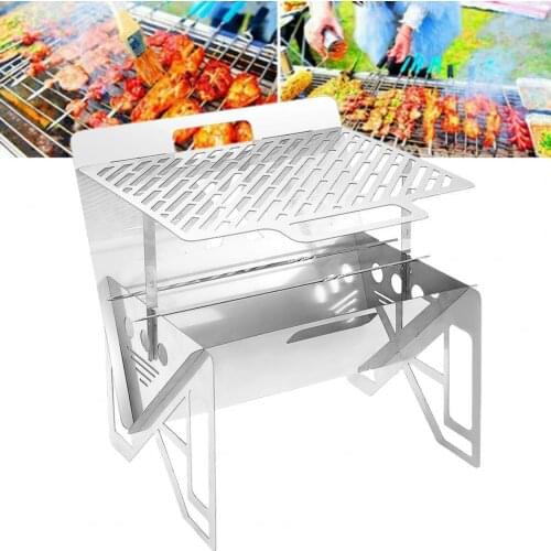 1 Set Barbecue Stove Foldable Portable Stainless Steel Charcoal Barbecue Grill Camping Cookware Fire Rack Outdoor Barbecue Stove