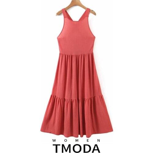 TMODA1666 Za 2021 Summer Women Fashion Cross Back Dress Lady Backless Sleeveless Nightdress Female Chic Dress Female Vestidos