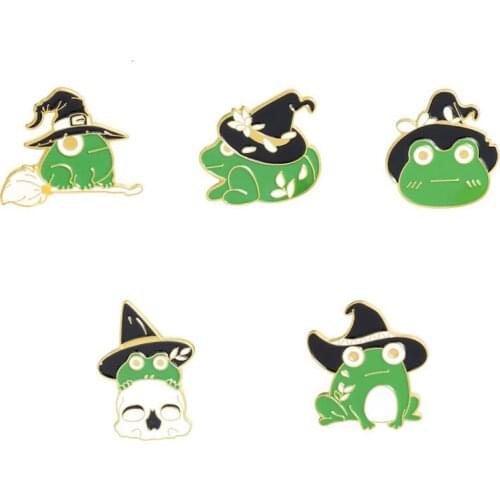 Witch Frogs Hard Enamel Pins Animal Wizard Brooches Women Men Lapel Badges Backpack Collar Fashion Jewelry Gift For Kids Friend