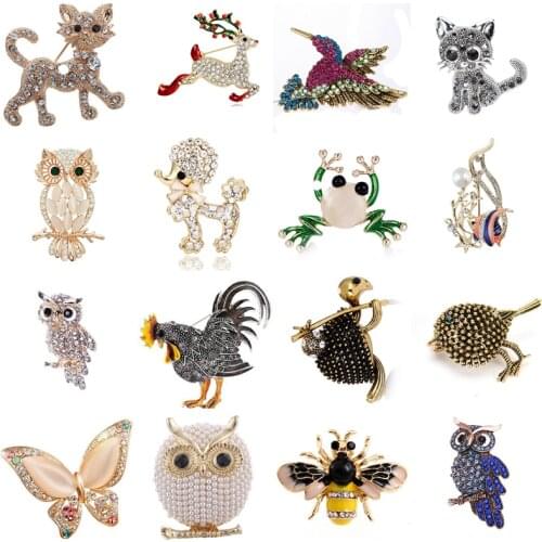 Vintage Womens Mens Owl Ladybug Cat Zinc Alloy Trendy Imitation Rhinestone Animal Brooch Badge Christmas Gifts Accessories