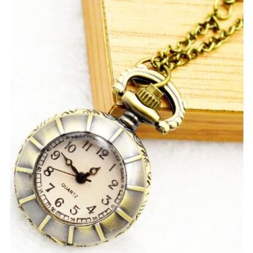 Vintage Bronze antiques Dark brown glass Modern hours pendant quartz men and woman Necklace pocket watches gift