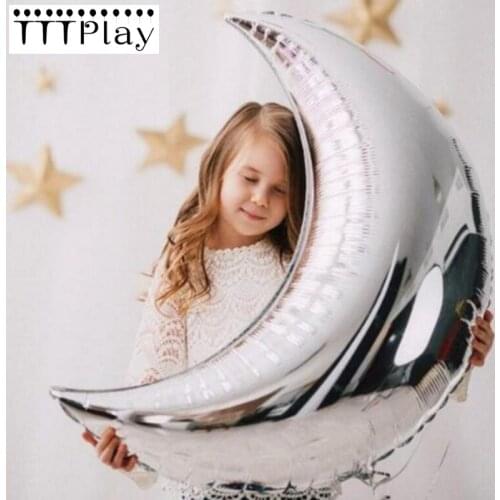 36 inch Large Size Gold Silver Moon Shape Aluminum Foil Balloon Inflatable Wedding Decoration Ball Happy Birthday Party Supplies