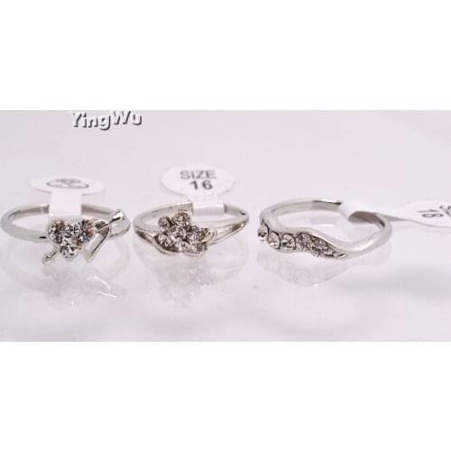 Yingwu Wholesale 50pcs Wedding Party Jewelry Lots Mixed Lovely Girls Princess Crystal Rhinestone Womens Rings