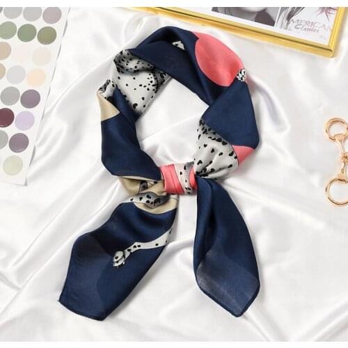 Yishine New 70x70cm Women Multifunction Polyester Silk Scarf Dog with Hearts Pattern Satin Small Square Wraps Scarves