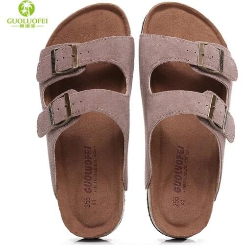 16 Color Womens Cork Slippers 2021 Summer Wear Fashion All-match Non-slip Couple Cowhide Slip-on Slippers Vacation Beach Shoes