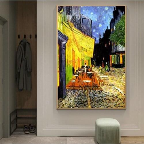 Famous Van Gogh Cafe Terrace At Night Oil Painting Reproductions Canvas Posters Wall Art for Living Room Home Decor (No Frame)