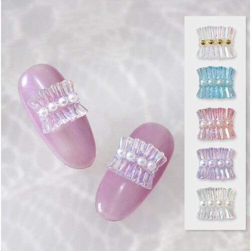 10pcs/lot 3D Aurora Lace Folds Ribbon Skirt Kawaii Acrylic Pearl Nail Art Manicure Nails Accessories DIY Nail Decorations Charms