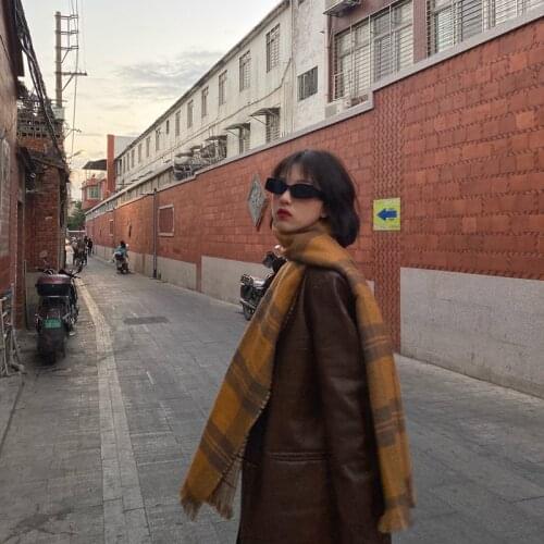 2021 long classic double-sided plaid scarf woman autumn, spring thick warm shawl dual-use cute and simple scarves for students