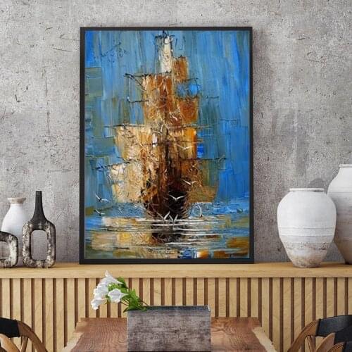 2021 Sea Boat Handmade Painting Artwork Oil Paintings Living Room Canvas Modern Pictures Pictures Art No Framed