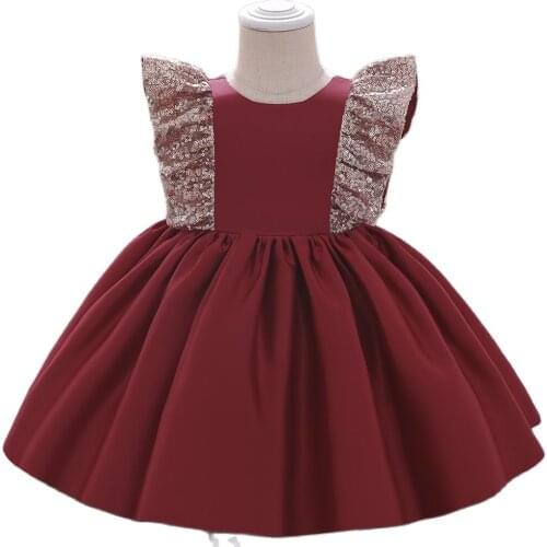 2021 Sequin Bow Infant Baby Girl Dresses Girl Ball Gown Tutu Princess Dress Evening Dress 1st Birthday Wedding Party Dress