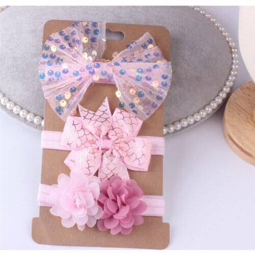 3PCS Baby Girl Toddler Lace Bow Hair Band Headwear Kids Sequins Headband Accessories Pink
