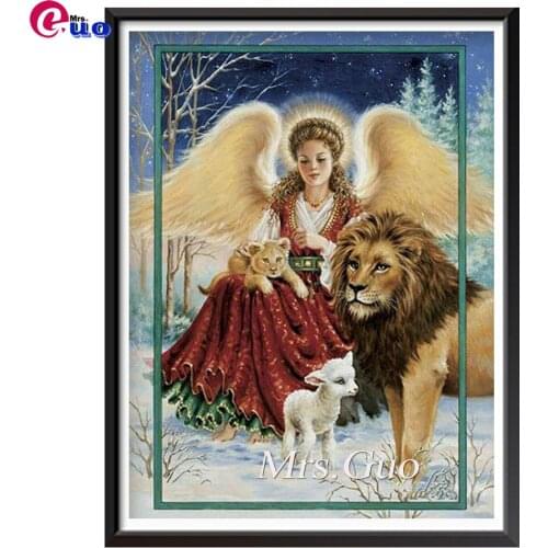 Angel Woman with lion sheep Christmas Gift,Diy 5d Diamond painting Cross Stitch,Diamond Embroidery Mosaic Pattern Home Decor