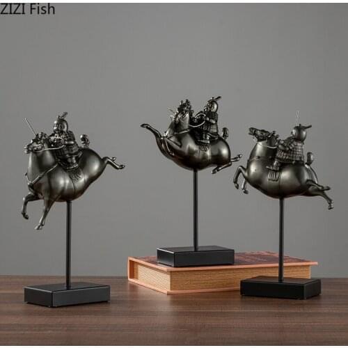 Antique Terracotta Warrior Horse Sculpture Desktop Decoration Resin Knight Abstract Animal Horse Figurines Gift Home Decoration