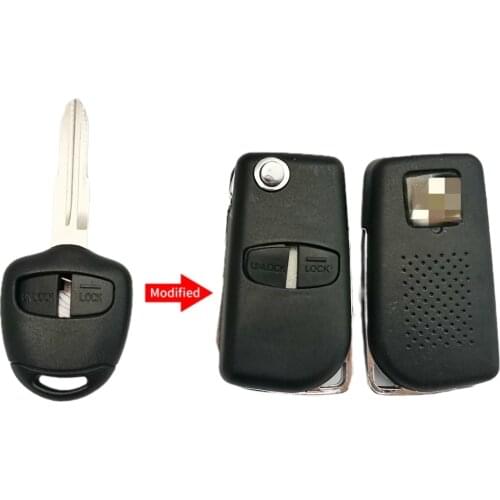 With Logo 2 Buttons Car Key Blanks Case For Mitsubishi Pajero Modified Flip Folding Remote Key Shell Right Blade
