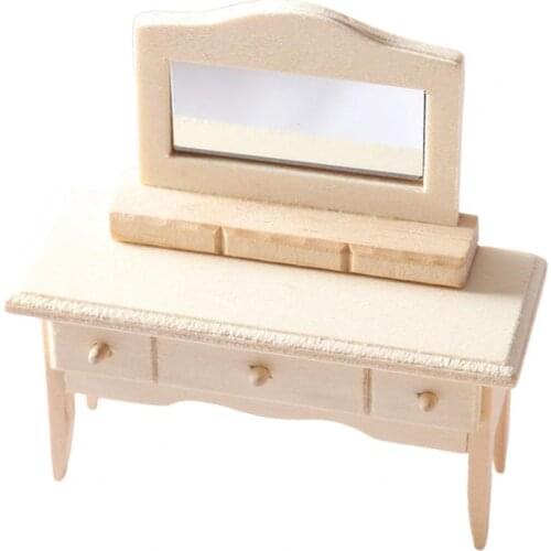 Wooden Dollhouse Mini Room Prop Cradle Cabinet Mold Dinner Dressing Table Model DollHouse Toy Craft DIY Embellishment Accessorie