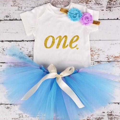Baby Girl First Birthday Tutu outfit Blue 1st Birthday Party costume Toddler Photo Props Cake Smash