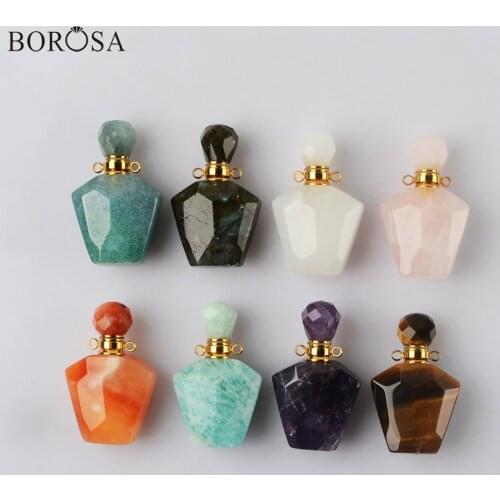 Gold Color Gems Stone Faceted Perfume Bottle Diffuser Connector for Necklace DIY Labradorite White Quartz Perfume Bottle WX1835