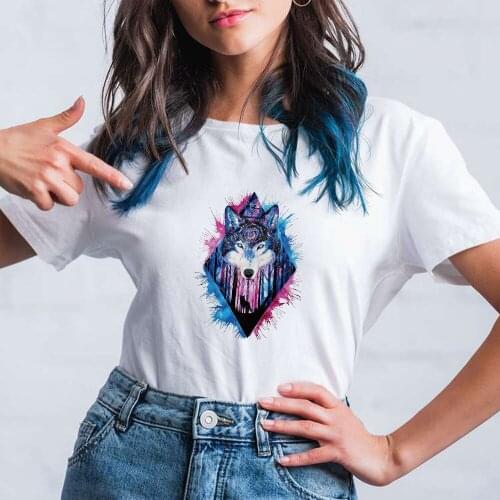 Women T-shirt Forest Color Wolf Printed Short Sleeve Hot Selling Streetwear Clothing Hip Hop T Shirt Fashion Streetwear Tshirt