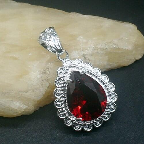 Gemstonefactory Jewelry Big Promotion 925 Silver Amazing New Red Topaz Women Ladies Mom Gifts Necklace Pendant 20213818