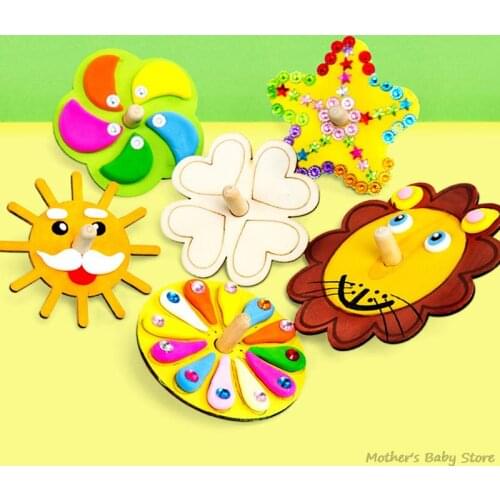 6pcs/set White Wood Gyro Toy for Children DIY Handmade Painted Toy Gyro Pinata Creative Kindergarten Hand Painted Toy