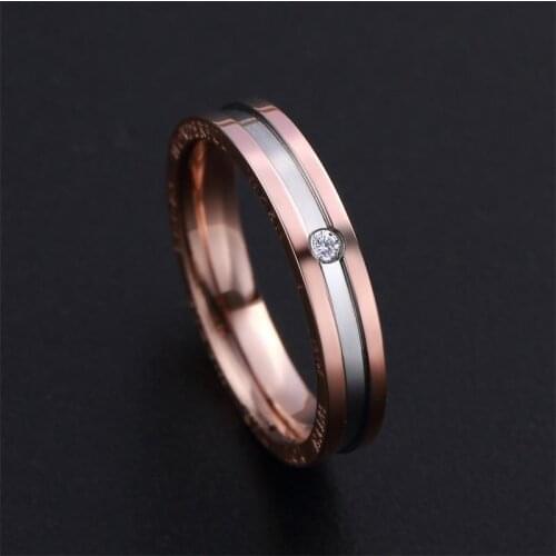 Rings 2021 Trend Couples Wide 4mm Fashion Stainless Steel Lnlay Vintage Zircon Lovers' Wedding Rings For Women Rose Gold Jewelry