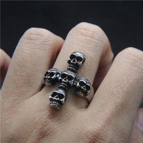 Cool Cross Skull Ring 316L Stainless Steel Women Mens Fashion Skeleton Ring
