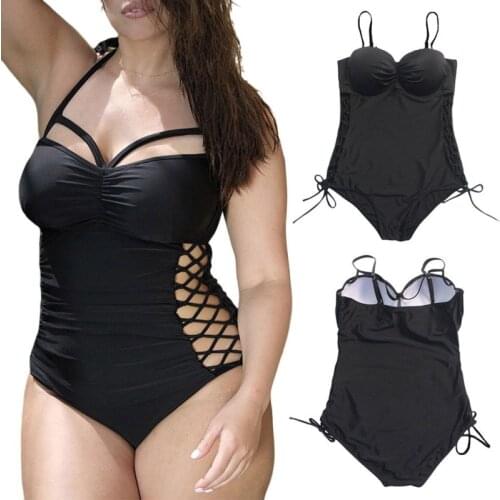 Summer Outdoor One-piece Swimsuit With Belly Closed Swimsuit One-piece Plus Size Hollow Lace Up Multi Rope Outdoor Sport