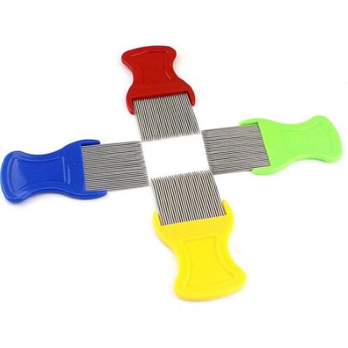 Mayitr 1pc High Comfort Head Lice Dectection Comb Stainless Steel Lice Comb Flea Cootie Removal Random Color For Kids Pet Tool