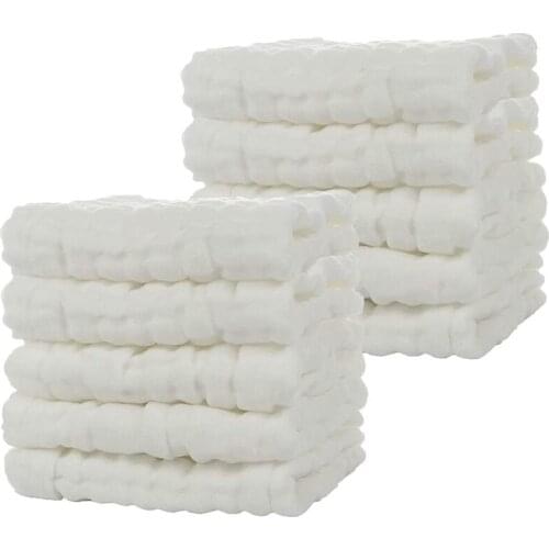Baby Muslin Bath Towels, 10 Pack Of Reusable Soft Absorbent Cotton Baby Face Towel, for Babys Delicate Skin White