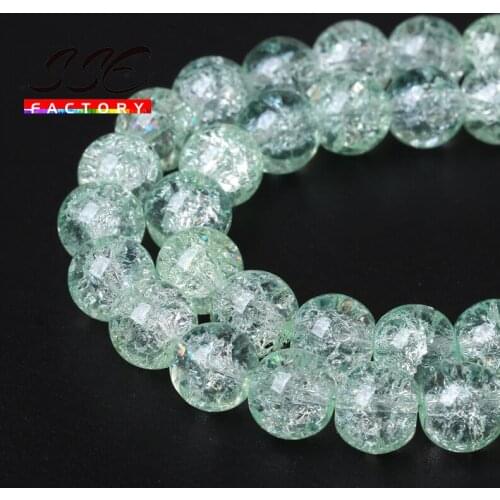 Natural Light Green Cracked Crystal Beads Natural Stone Round Loose Bead 8mm 10mm 12mm 15"Strand Diy Bracelet For Jewelry Making