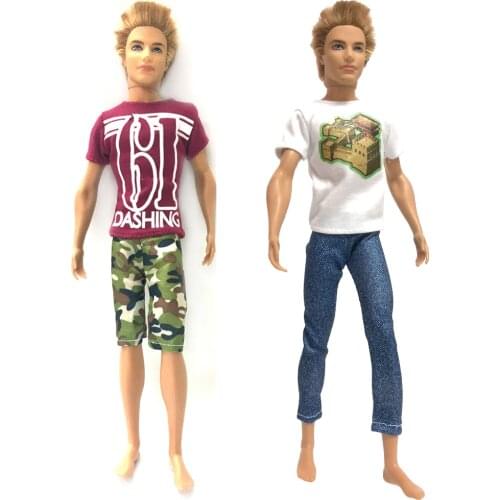 NK 2 Pcs/Set Prince Ken Doll Clothes Cool Suit Cool Outfit For Barbie Boy KEN Doll Childrens Birthday Presents Gift 001D 5X