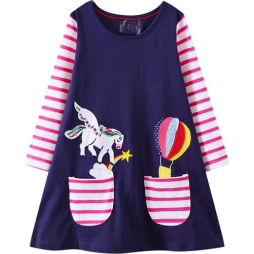 New Autumn Spring Girls Long-sleeved Cotton Fashion Dress Pockets Baby European And American Style Party Dresses